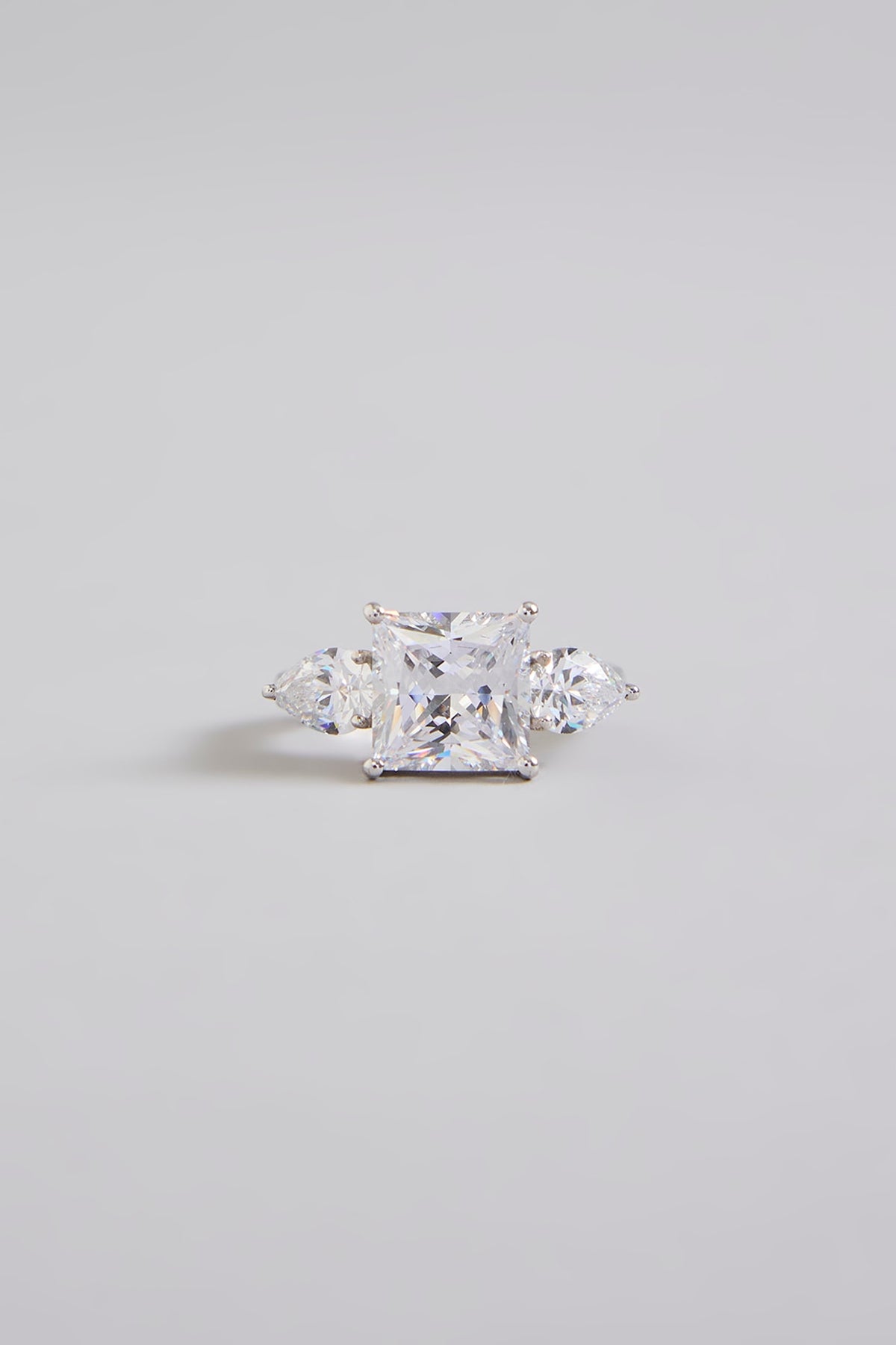 White Finish White Stone Ring In Sterling Silver
