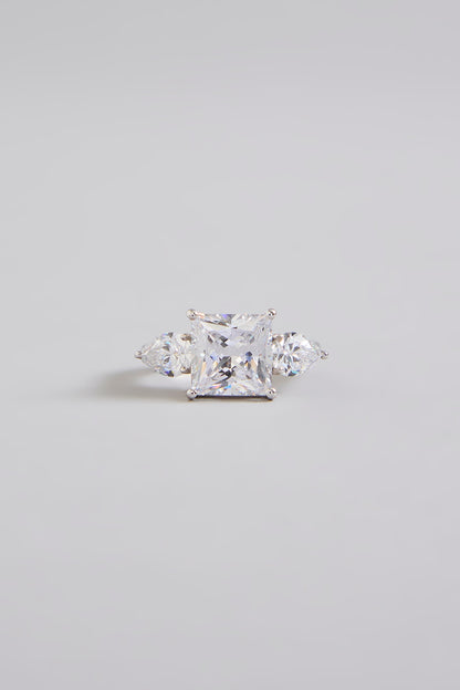 White Finish White Stone Ring In Sterling Silver