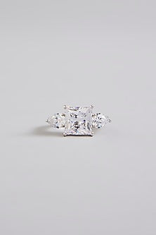 White Finish White Stone Ring In Sterling Silver