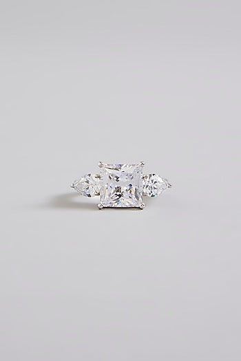 White Finish White Stone Ring In Sterling Silver