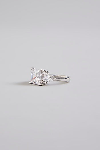 White Finish White Stone Ring In Sterling Silver