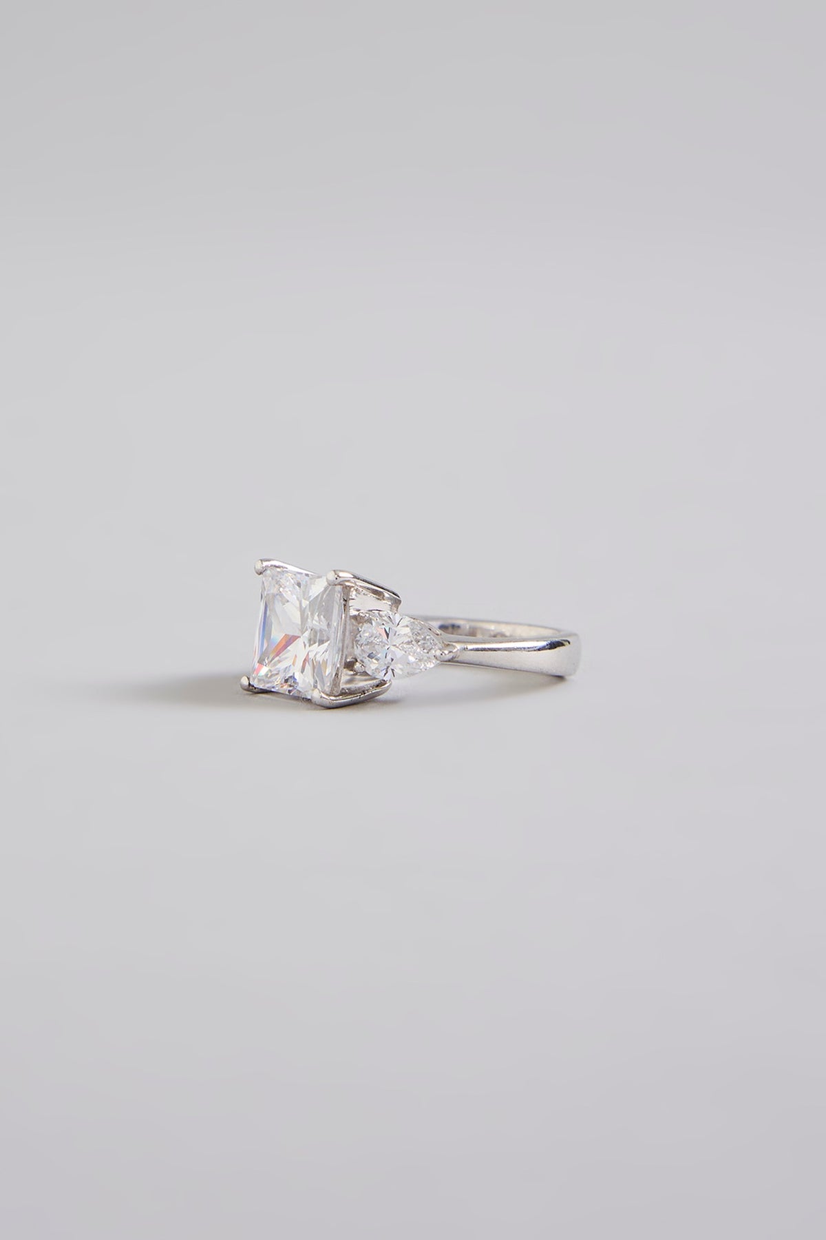 White Finish White Stone Ring In Sterling Silver