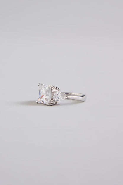 White Finish White Stone Ring In Sterling Silver