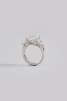 White Finish White Stone Ring In Sterling Silver