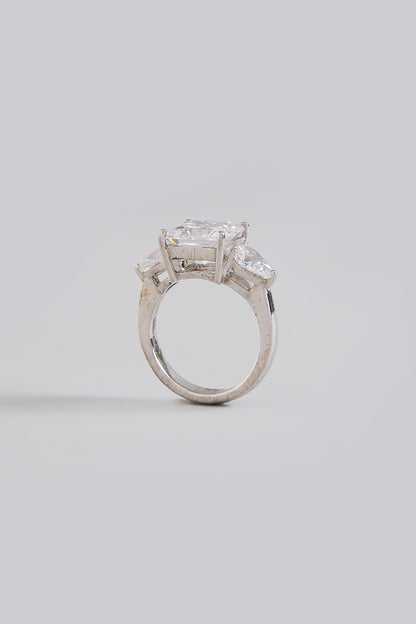 White Finish White Stone Ring In Sterling Silver