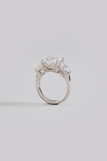 White Finish White Stone Ring In Sterling Silver