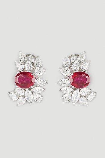White Finish Stud Floral Earrings In Sterling Silver