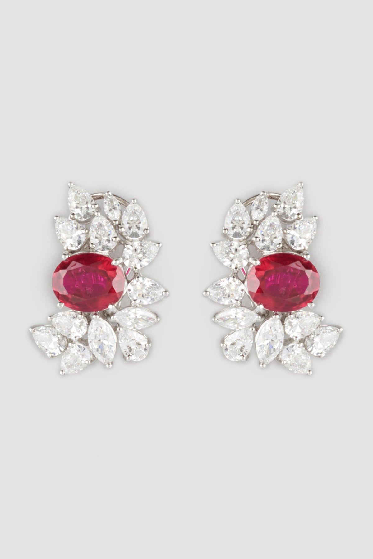 White Finish Stud Floral Earrings In Sterling Silver
