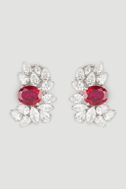 White Finish Stud Floral Earrings In Sterling Silver