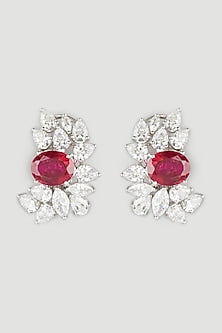 White Finish Stud Floral Earrings In Sterling Silver