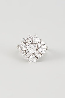 White Finish Swarovski Zircon Ring In Sterling Silver