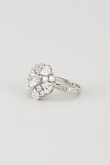 White Finish Swarovski Zircon Ring In Sterling Silver