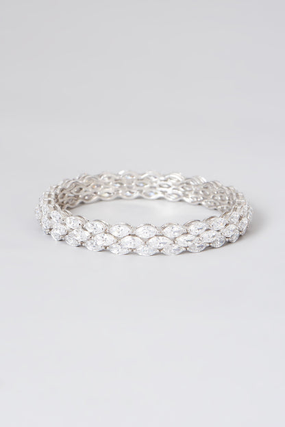 White Rhodium Finish Bangle In Sterling Silver
