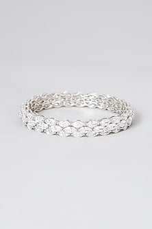 White Rhodium Finish Bangle In Sterling Silver