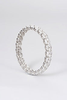 White Rhodium Finish Bangle In Sterling Silver