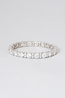 White Rhodium Finish Swarovski Bangle In Sterling Silver