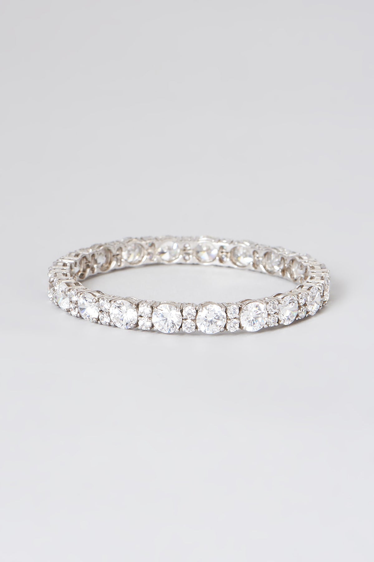 White Rhodium Finish Swarovski Bangle In Sterling Silver