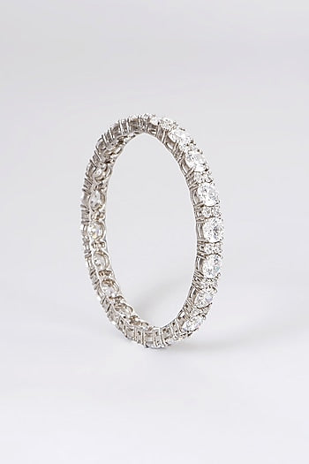 White Rhodium Finish Swarovski Bangle In Sterling Silver
