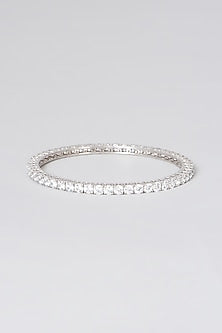 White Rhodium Finish Swarovski Zirconia Bangle In Sterling Silver