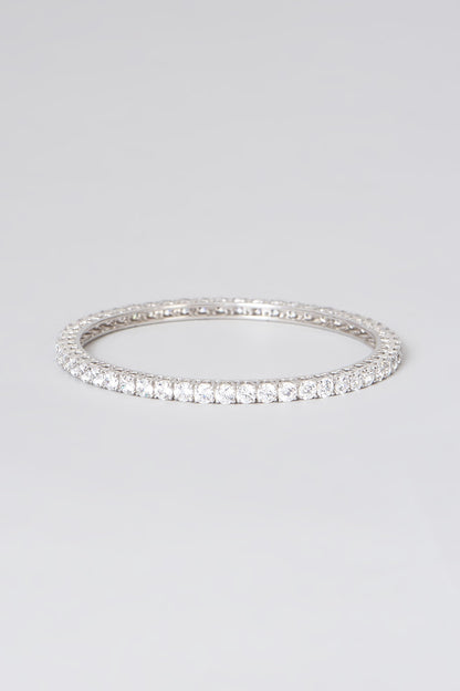 White Rhodium Finish Swarovski Zirconia Bangle In Sterling Silver