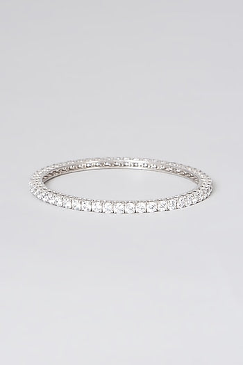 White Rhodium Finish Swarovski Zirconia Bangle In Sterling Silver