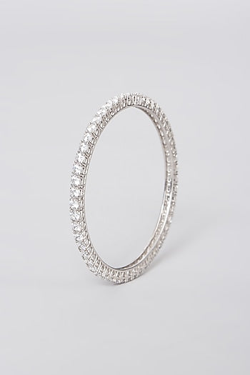 White Rhodium Finish Swarovski Zirconia Bangle In Sterling Silver