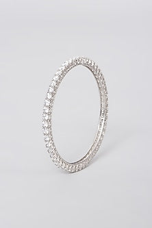 White Rhodium Finish Swarovski Zirconia Bangle In Sterling Silver