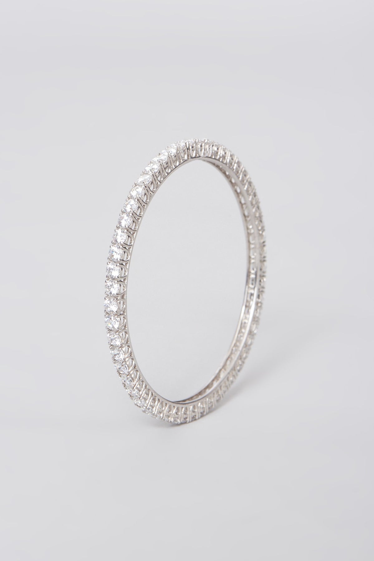 White Rhodium Finish Swarovski Zirconia Bangle In Sterling Silver