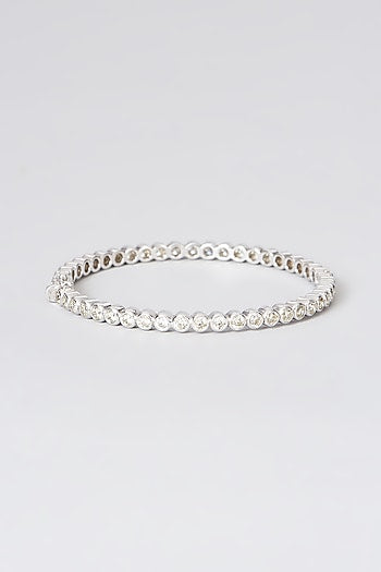 White Rhodium Finish Zircon Bangle In Sterling Silver