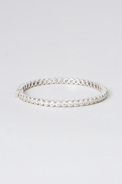 White Rhodium Finish Zircon Bangle In Sterling Silver