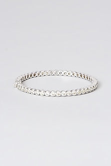 White Rhodium Finish Zircon Bangle In Sterling Silver