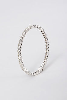 White Rhodium Finish Zircon Bangle In Sterling Silver