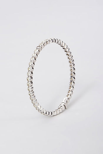 White Rhodium Finish Zircon Bangle In Sterling Silver