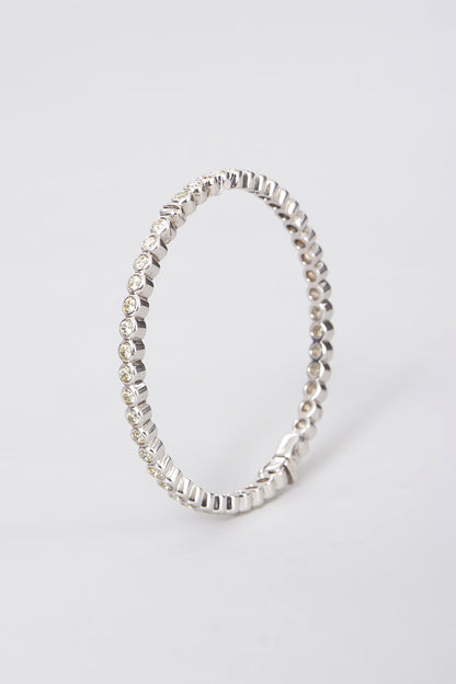 White Rhodium Finish Zircon Bangle In Sterling Silver