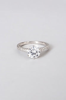 White Rhodium Finish Ring In Sterling Silver With Swarovski