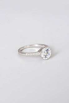 White Rhodium Finish Ring In Sterling Silver With Swarovski
