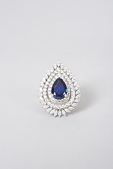White Rhodium Finish Synthetic Stone Ring In Sterling Silver