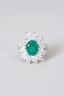 White Rhodium Finish Cocktail Ring In Sterling Silver