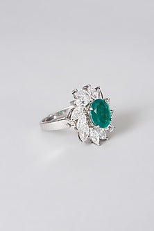 White Rhodium Finish Cocktail Ring In Sterling Silver
