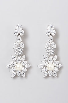 White Rhodium Finish Dangler Earrings In Sterling Silver
