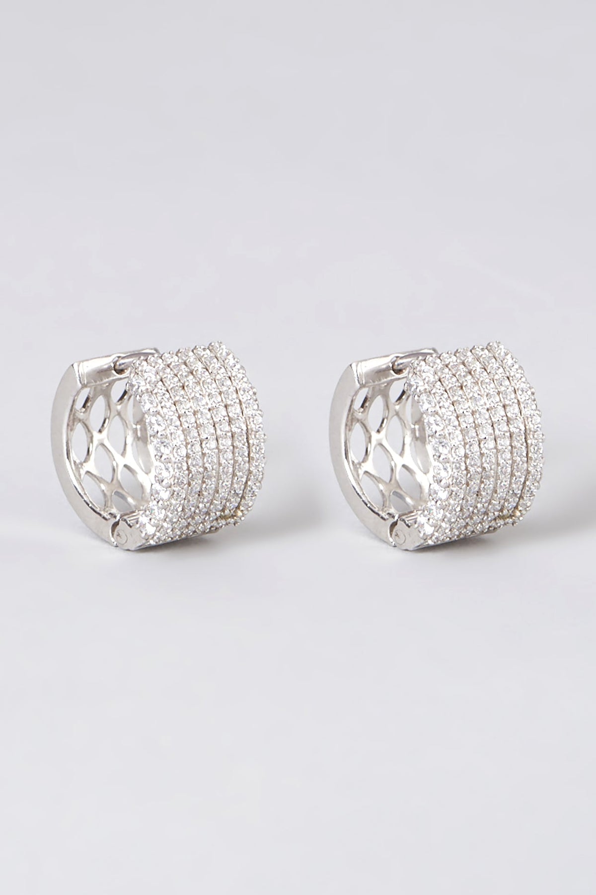 White Rhodium Finish Earrings In Sterling Silver