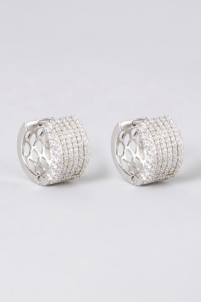 White Rhodium Finish Earrings In Sterling Silver