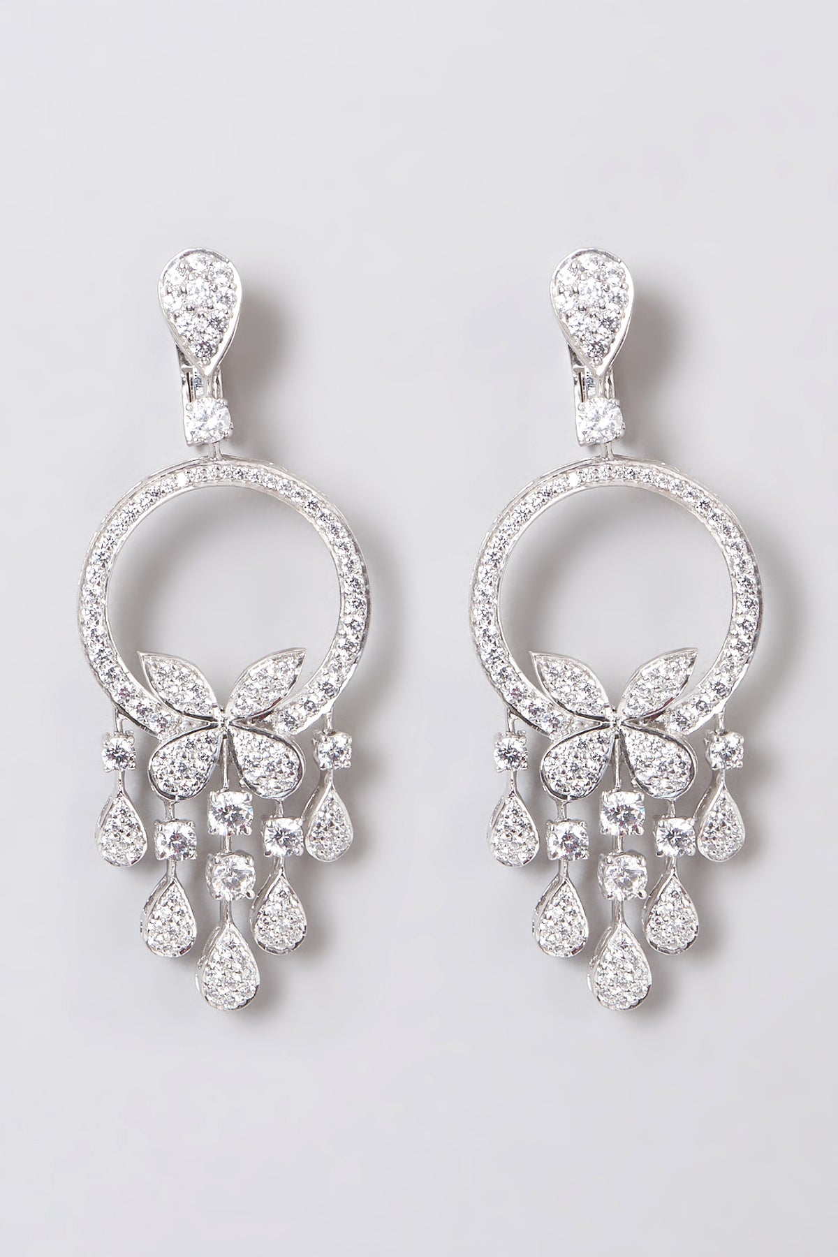 White Rhodium Finish Zirconia Earrings In Sterling Silver
