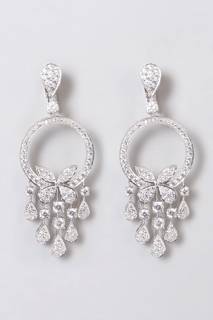 White Rhodium Finish Zirconia Earrings In Sterling Silver