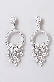 White Rhodium Finish Zirconia Earrings In Sterling Silver
