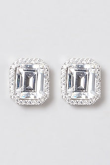 White Rhodium Finish Stud Earrings In Sterling Silver