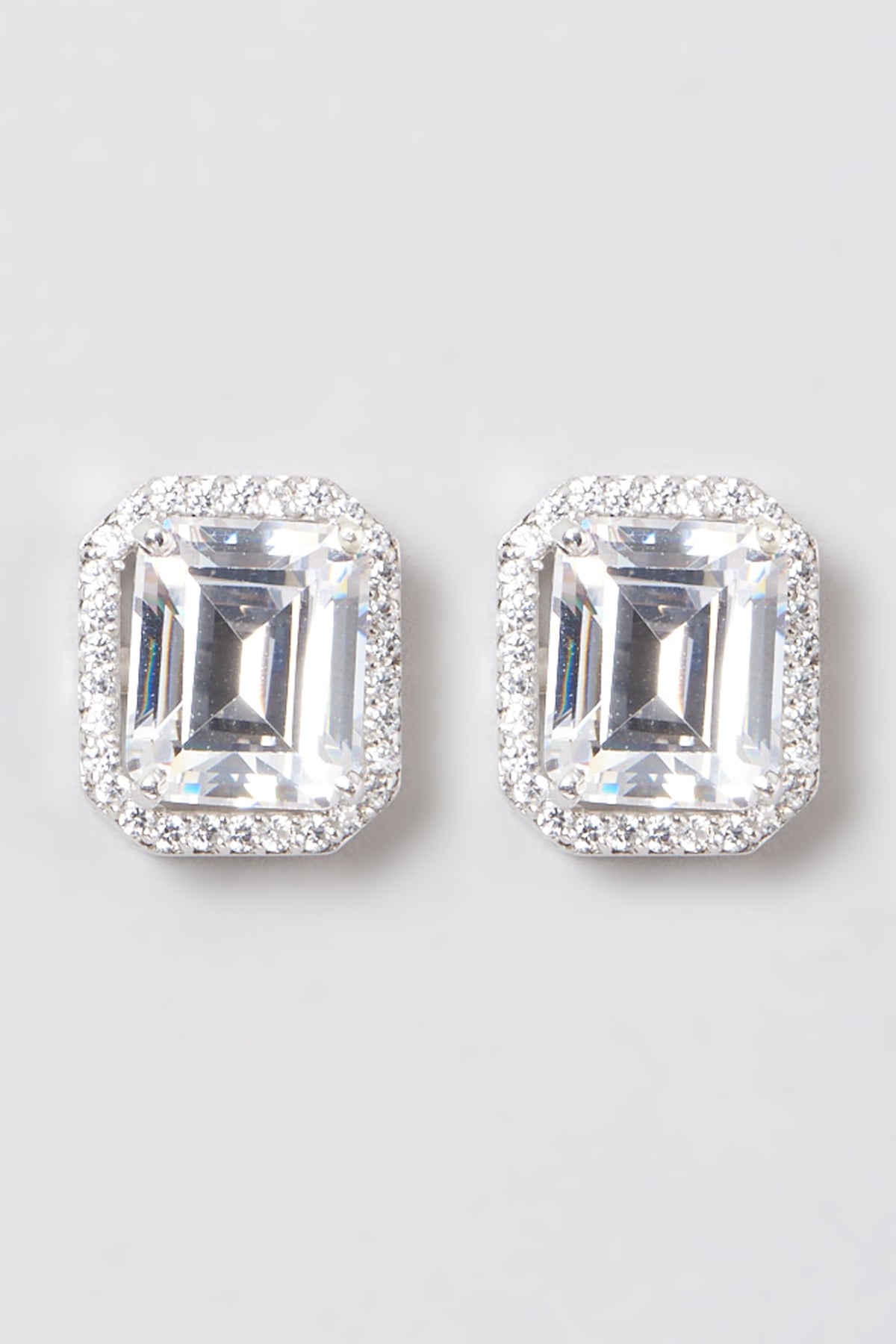 White Rhodium Finish Stud Earrings In Sterling Silver
