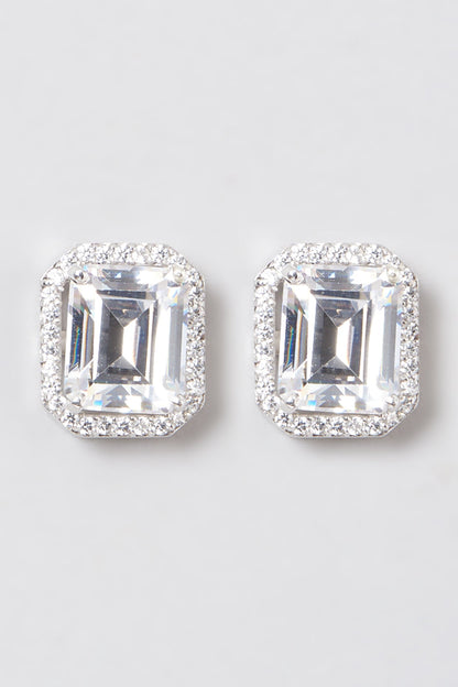 White Rhodium Finish Stud Earrings In Sterling Silver