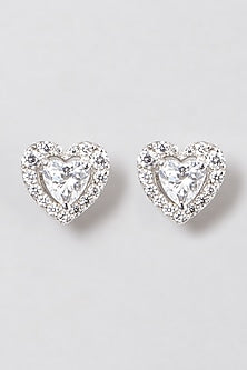 White Rhodium Finish Heart Earrings In Sterling Silver