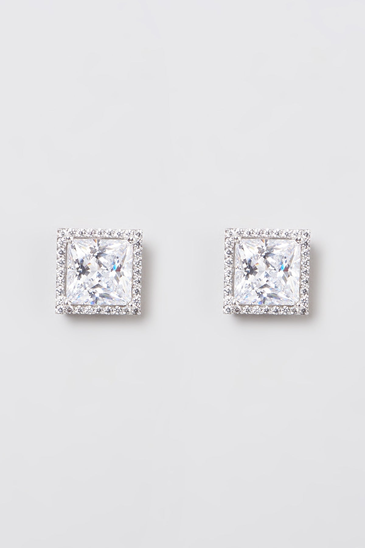 White Rhodium Finish Swarovski Zirconia Stud Earrings In 92.5 Sterling Silver
